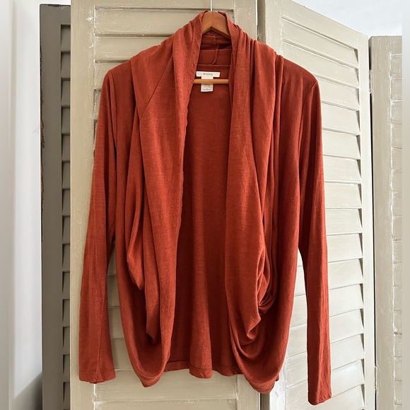Esley pumpkin spice orange cascade hem open cardigan size small, jersey knit. - Picture 4 of 4
